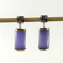 Load image into Gallery viewer, 14K Yellow Gold Good Fortune Dangle Lavender Jade Earrings
