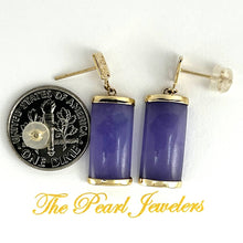 Load image into Gallery viewer, 14K Yellow Gold Good Fortune Dangle Lavender Jade Earrings