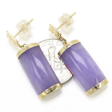 Load image into Gallery viewer, 14K Yellow Gold Good Fortune Dangle Lavender Jade Earrings
