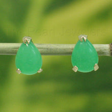 Load image into Gallery viewer, 14K Yellow Gold Pear Cabochon Green Jade Stud Earrings