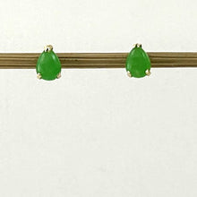 Load image into Gallery viewer, 14K Yellow Gold Pear Cabochon Green Jade Stud Earrings