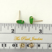 Load image into Gallery viewer, 14K Yellow Gold Pear Cabochon Green Jade Stud Earrings