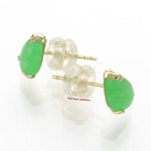 Load image into Gallery viewer, 14K Yellow Gold Pear Cabochon Green Jade Stud Earrings