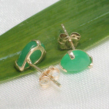 Load image into Gallery viewer, 14K Yellow Gold Pear Cabochon Green Jade Stud Earrings