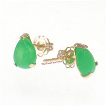 Load image into Gallery viewer, 14K Yellow Gold Pear Cabochon Green Jade Stud Earrings