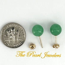 Load image into Gallery viewer, 14K Yellow Gold Round Ball Green Jade Stud Earrings