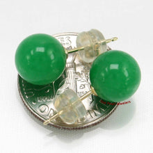 Load image into Gallery viewer, 14K Yellow Gold Round Ball Green Jade Stud Earrings