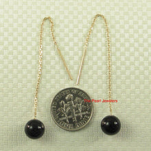 Load image into Gallery viewer, 14K Yellow Gold Threader Chain Black Onyx Bead Dangle Earrings