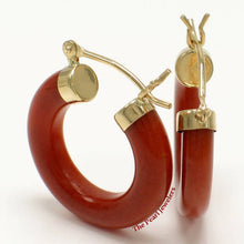 Load image into Gallery viewer, 14K Yellow Gold Tube Ring Red Jade Hook Earrings