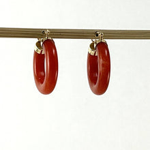 Load image into Gallery viewer, 14K Yellow Gold Tube Ring Red Jade Hook Earrings