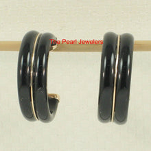 Load image into Gallery viewer, 14K Yellow Gold Twin Tubes Curved Black Onyx Stud Earrings