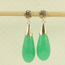 Load image into Gallery viewer, 14K Yellow Gold Raindrop Green Jade Dangle Earrings