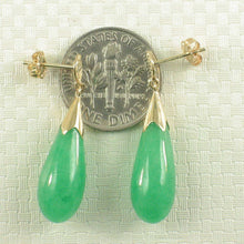 Load image into Gallery viewer, 14K Yellow Gold Raindrop Green Jade Dangle Earrings