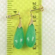 Load image into Gallery viewer, 14K Yellow Gold Raindrop Green Jade Dangle Earrings