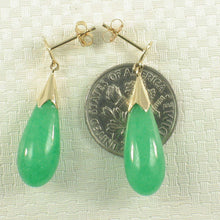 Load image into Gallery viewer, 14K Yellow Gold Raindrop Green Jade Dangle Earrings
