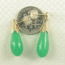 Load image into Gallery viewer, 14K Yellow Gold Raindrop Green Jade Dangle Earrings