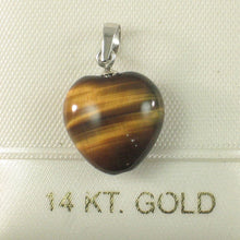 Load image into Gallery viewer, 14K White Gold Heart Tiger Eye Pendant