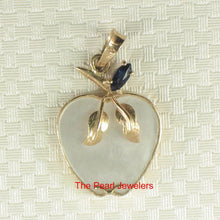 Load image into Gallery viewer, 14K Yellow Gold Apple Design Mother of Pearl & Sapphire Pendant (25mm)