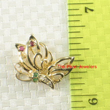 Load image into Gallery viewer, 14K Yellow Gold Butterfly Pendant with Diamonds, Ruby & Emerald