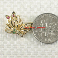 Load image into Gallery viewer, 14K Yellow Gold Butterfly Pendant with Diamonds, Ruby & Emerald