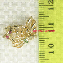 Load image into Gallery viewer, 14K Yellow Gold Butterfly Pendant with Diamonds, Ruby & Emerald