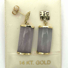 Load image into Gallery viewer, 14K Yellow Gold Good Fortune Dangle Gray Jade Earrings