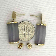 Load image into Gallery viewer, 14K Yellow Gold Good Fortune Dangle Gray Jade Earrings