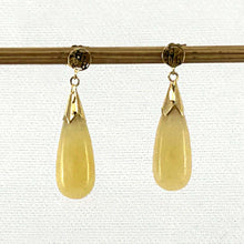 Load image into Gallery viewer, 14k Yellow Gold Good Fortune Dangle Raindrop Yellow Jade Stud Earrings