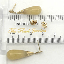 Load image into Gallery viewer, 14k Yellow Gold Good Fortune Dangle Raindrop Yellow Jade Stud Earrings