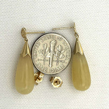 Load image into Gallery viewer, 14k Yellow Gold Good Fortune Dangle Raindrop Yellow Jade Stud Earrings