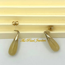 Load image into Gallery viewer, 14k Yellow Gold Good Fortune Dangle Raindrop Yellow Jade Stud Earrings