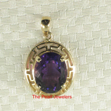 Load image into Gallery viewer, 14K Yellow Gold Greek Key Amethyst Pendant (8x10mm)
