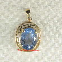 Load image into Gallery viewer, 14K Yellow Gold Greek Key Blue Topaz Pendant (8x10mm)