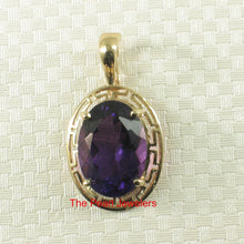 Load image into Gallery viewer, 14K Yellow Gold Greek Key Amethyst Pendant (10x14mm)