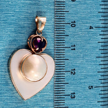 Load image into Gallery viewer, 14K Yellow Gold Heart Mother of Pearl & Amethyst Pendant