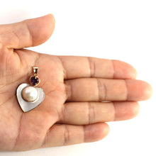 Load image into Gallery viewer, 14K Yellow Gold Heart Mother of Pearl & Amethyst Pendant