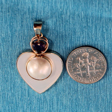 Load image into Gallery viewer, 14K Yellow Gold Heart Mother of Pearl & Amethyst Pendant