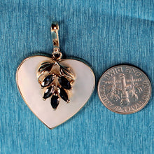 Load image into Gallery viewer, 14K Yellow Gold Heart Mother of Pearl & Sapphire Pendant