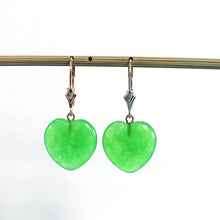 Load image into Gallery viewer, 14K Yellow Gold Heart Shape Green Jade Leverback Earrings