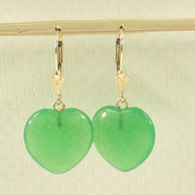 Load image into Gallery viewer, 14K Yellow Gold Heart Shape Green Jade Leverback Earrings