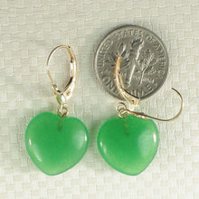 Load image into Gallery viewer, 14K Yellow Gold Heart Shape Green Jade Leverback Earrings