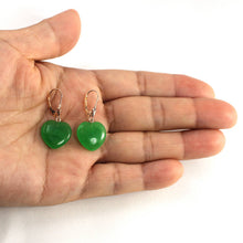 Load image into Gallery viewer, 14K Yellow Gold Heart Shape Green Jade Leverback Earrings