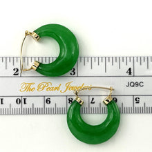Load image into Gallery viewer, 14K Yellow Gold Moon Shape Green Jade Hoop Earrings