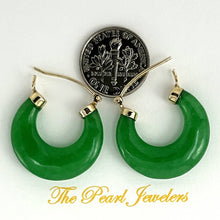 Load image into Gallery viewer, 14K Yellow Gold Moon Shape Green Jade Hoop Earrings