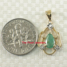 Load image into Gallery viewer, 14K Yellow Gold Pear Emerald & Diamond Pendant