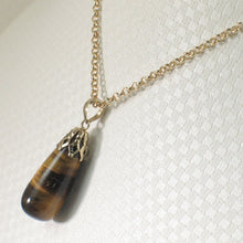 Load image into Gallery viewer, 14K Yellow Gold Tiger Eye Raindrop Pendant
