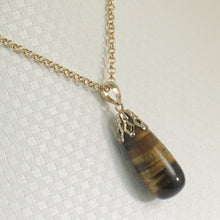Load image into Gallery viewer, 14K Yellow Gold Tiger Eye Raindrop Pendant
