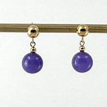 Load image into Gallery viewer, 14K Yellow Gold Purple Jade Dangle Post Earrings