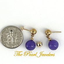 Load image into Gallery viewer, 14K Yellow Gold Purple Jade Dangle Post Earrings