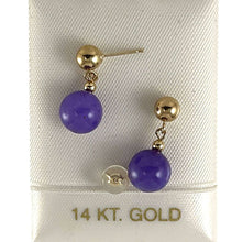 Load image into Gallery viewer, 14K Yellow Gold Purple Jade Dangle Post Earrings